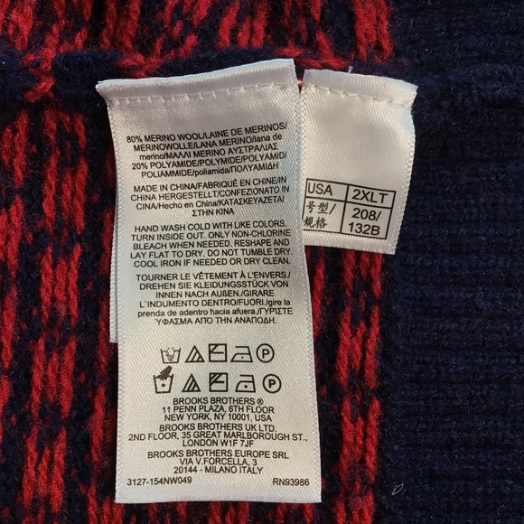 BROOKS BROTHERS Mens 2XLT Blue Red Nordic Fair Isle Merino Wool L/S Crew Sweater - Picture 5 of 8
